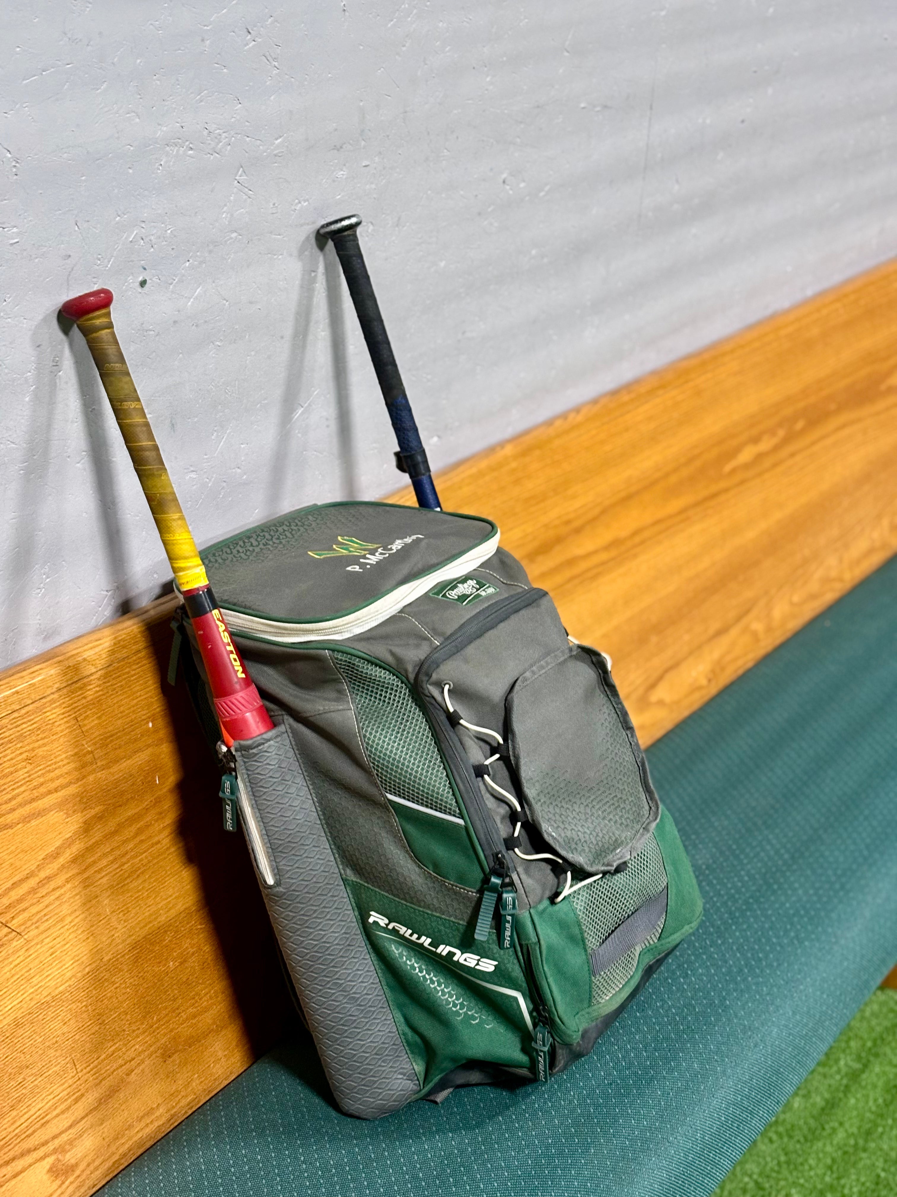Warriors Bat Bag--Rawlings Impulse Backpack--Dark Green Bat Bag with Custom Embroidery